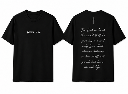 John 3:16 black t-shirt front and back
