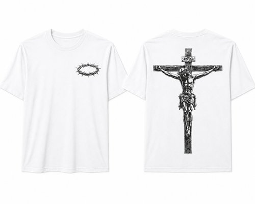 INRI Crucifixion white t-shirt front and back