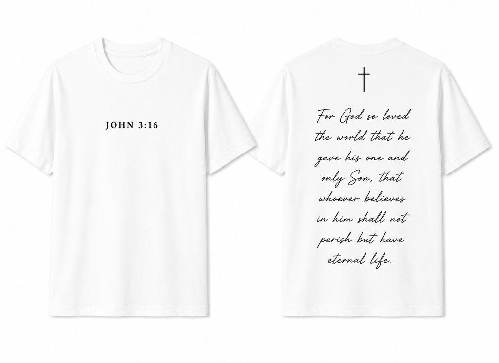 John 3:16 white t-shirt front and back