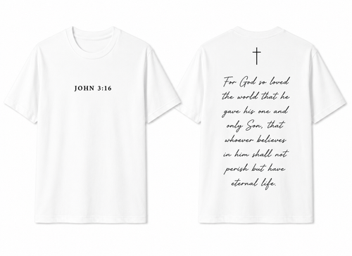 John 3:16 white t-shirt front and back